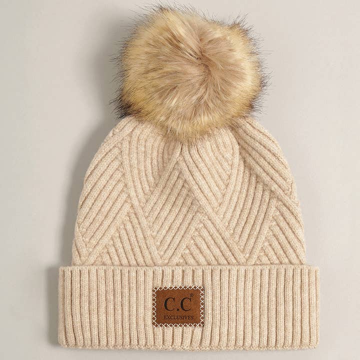 Fashion City - Wholesale Beanie - Women's - Heather Cuff Beanie with Pom-Pom