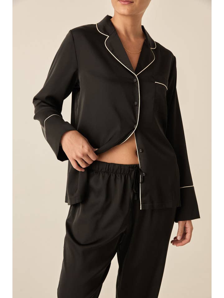 Gingerlilly - Wholesale Sleepwear Set - Women's - Recycled Satin Pyjama Long Set - Adele Black4