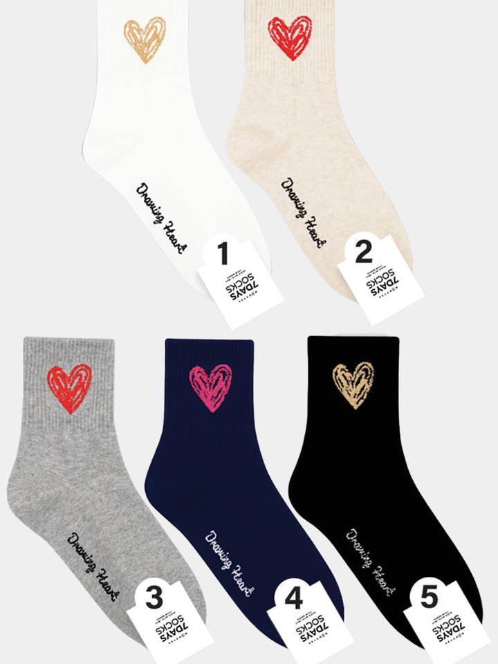 7DAYSSOCKS - Wholesale Socks - Women's - Women's Crew Drawing Heart Socks5