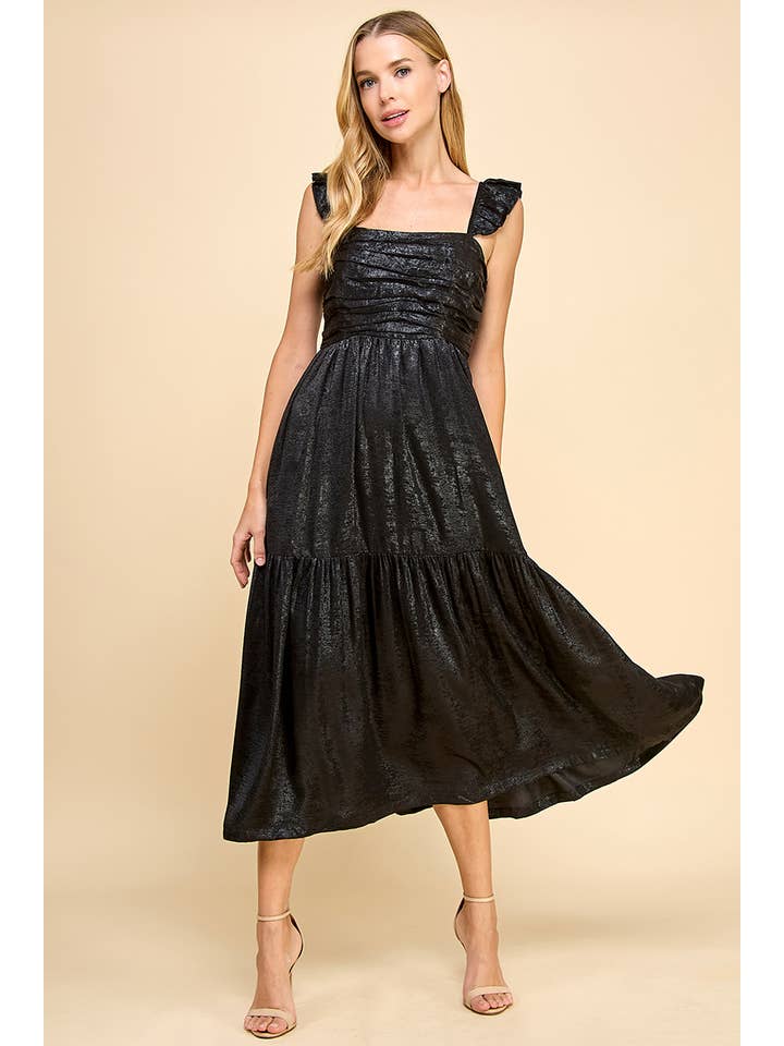 Black CD05170-Metallic Ruched Detail Dress for wholesale on Faire