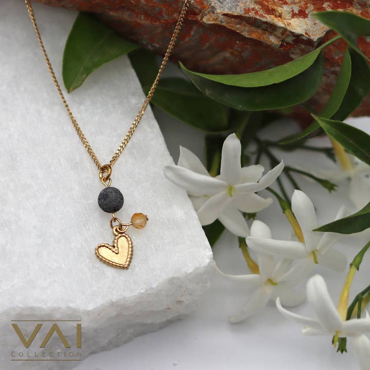 Gemstone Necklace, Diffuser Jewellery With Lava And Citrine for wholesale by Vai Collection