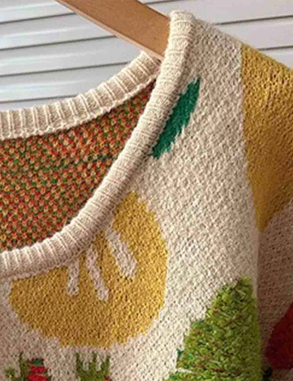 Sweetkama – Großhandel Strickjacke – Damen – Damen Veggie Garden Jacquard Rundhals-Knopf-Cardigan1