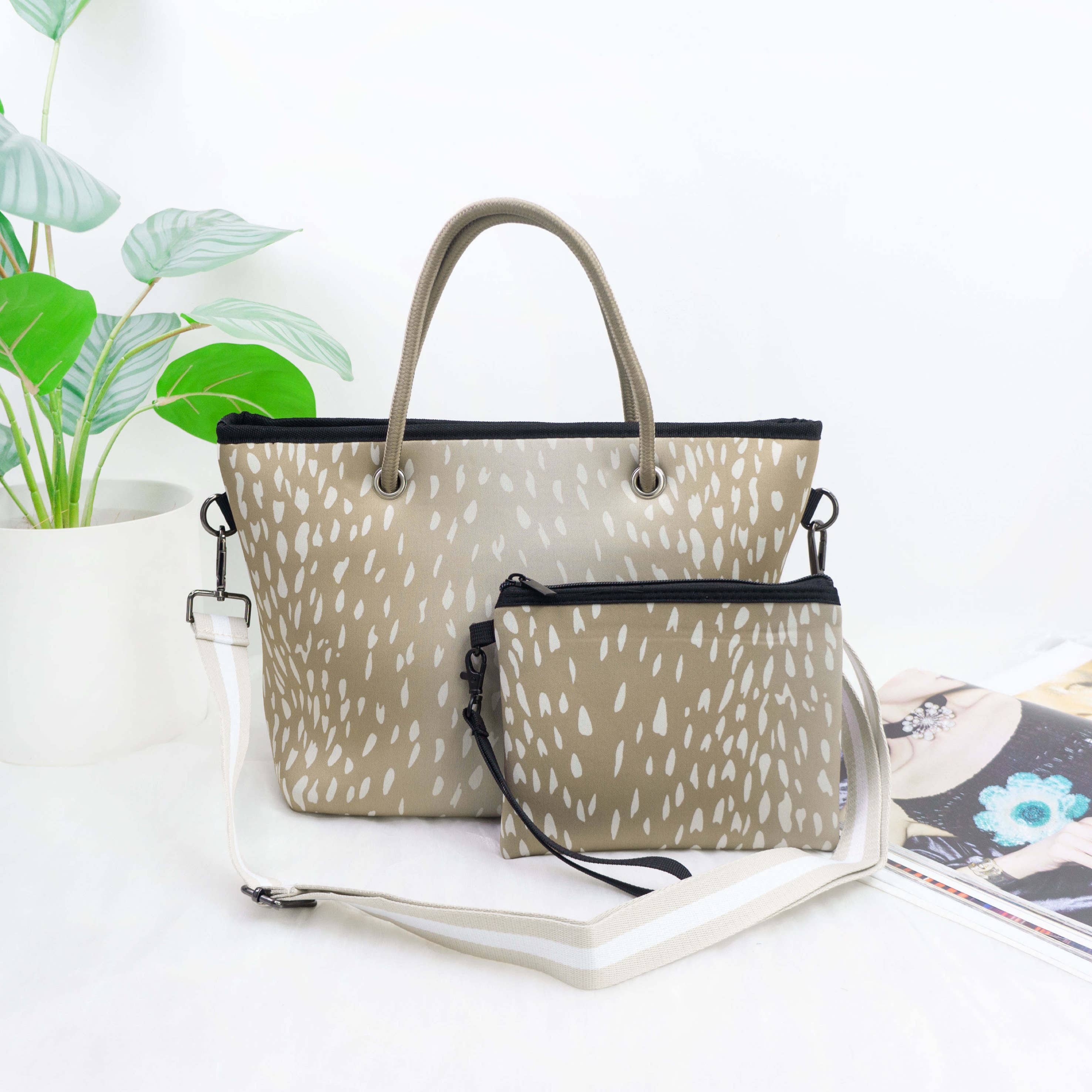 Babs + Birdie - Wholesale Tote Bag - Women's - The Lucia Neoprene Medium Tote - Beige Fawn1