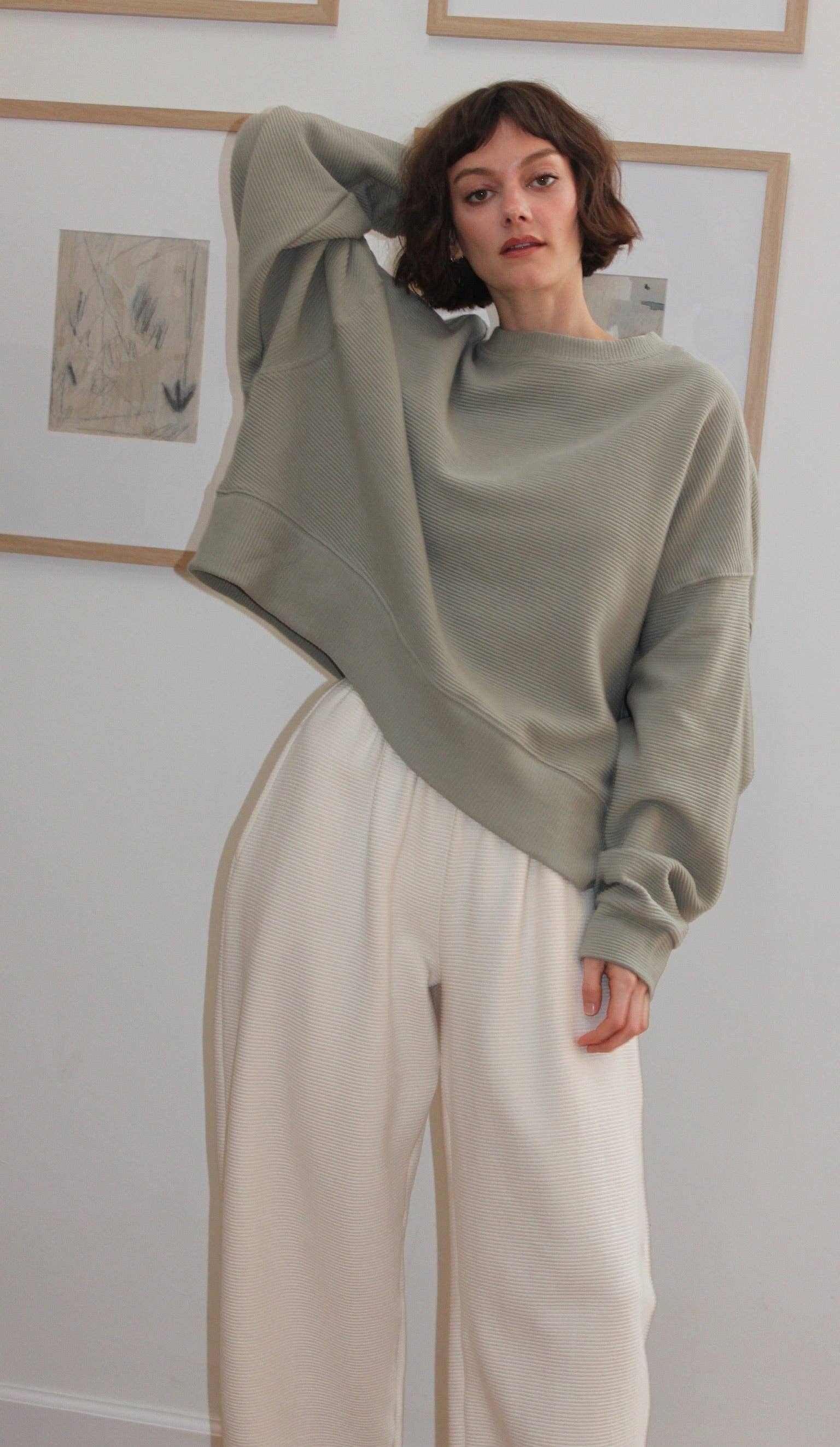 Na Nin – Großhandel Strickpullover – Damen – Margot Kurzes Sweatshirt aus Baumwolle mit Riffelmuster10