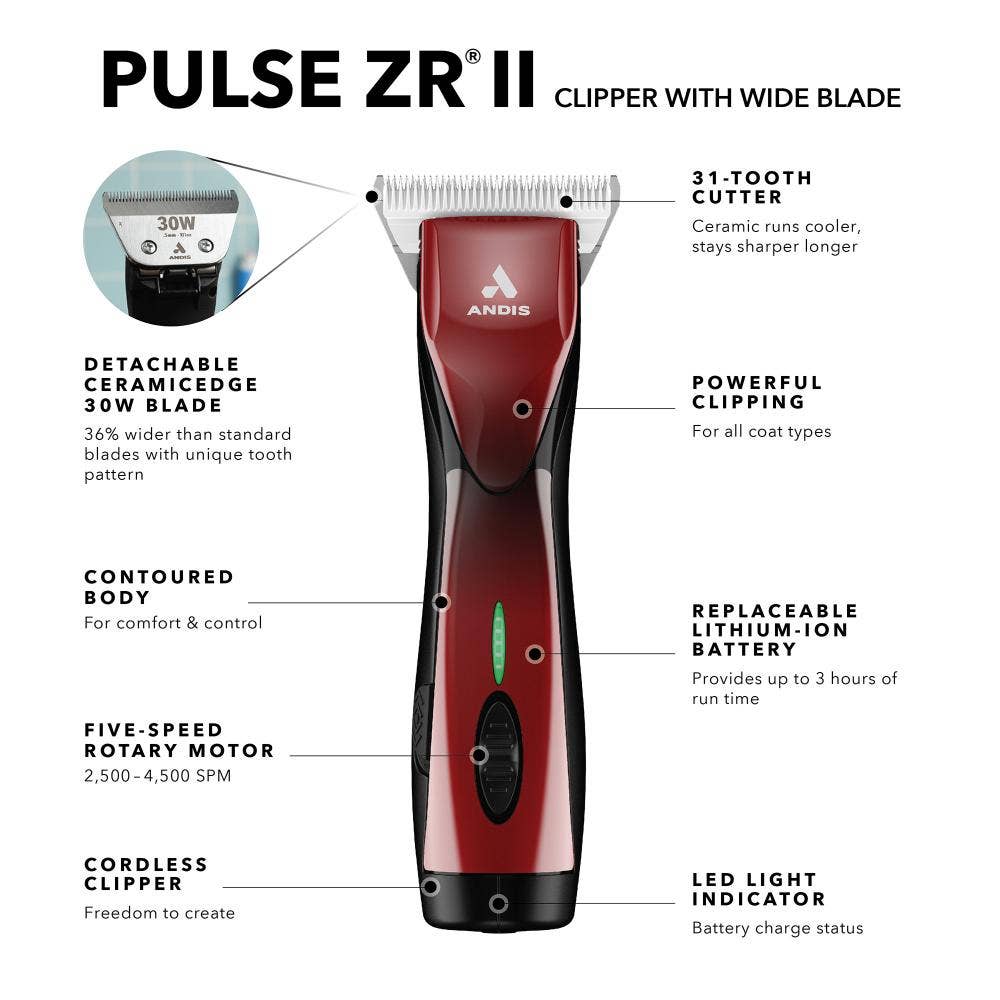 Pet Palette Distribution - Wholesale Pet Grooming Tool - Dog - Andis DBLC-2-Pulse ZRA® II 5-Speed Cordless Detachable Blade5