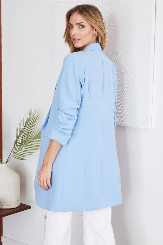 VENTI6 - Wholesale Blazer - Women's - SOLID RUCHED SLEEVE BOYFRIEND BLAZER (81255-SOLID)10