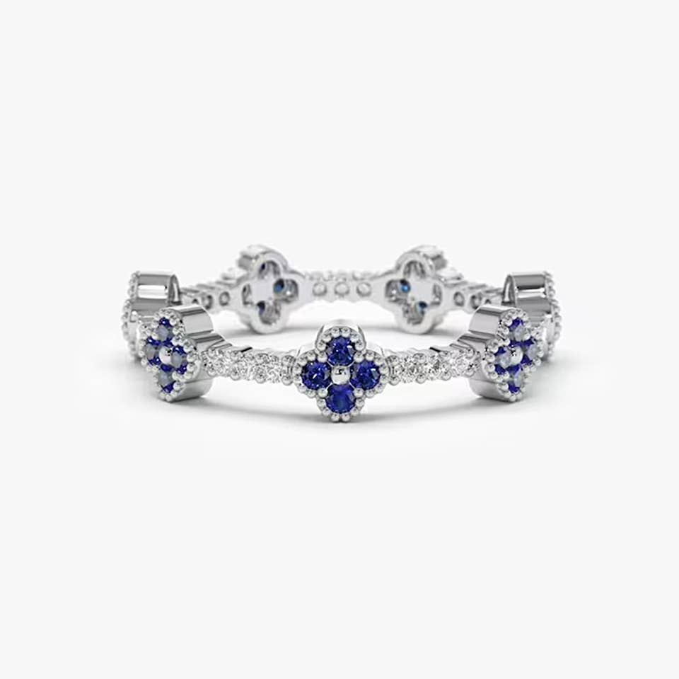 Gemcohub - Wholesale Multi-Stone Ring - Sapphire Blue Clover Zircon S925 Sterling Silver Ring4