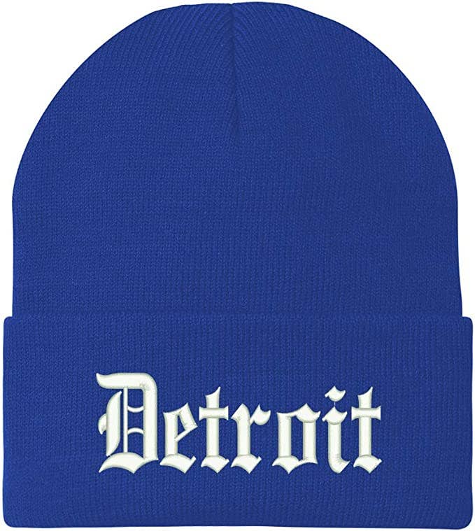 Trendy Apparel Shop – Gorro - Unissexo por atacado – Gorro Longo Bordado Font Detroit City Old English Font Detroit City2