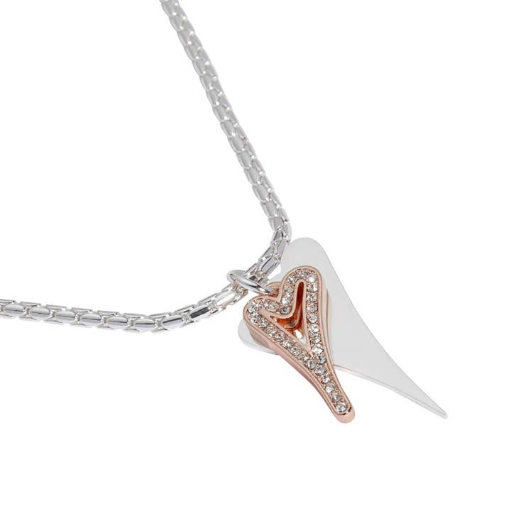 Collar de plata con corazones lisos y diamantes de 2 tonos para venta al por mayor de Miss Dee
