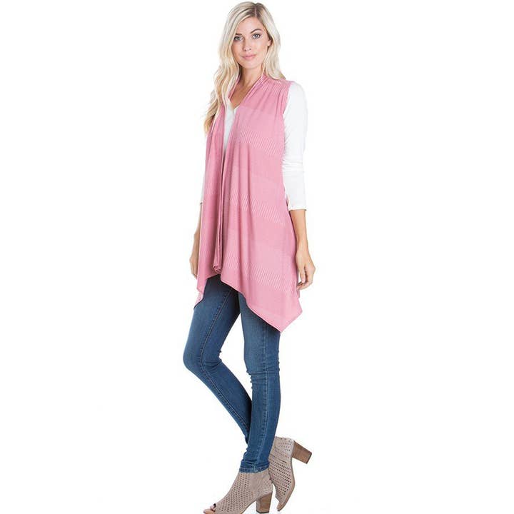 Azules Clothing – Cardigan - Mulher por atacado – Cardigan Duster sem mangas com nervuras e escovado macio7