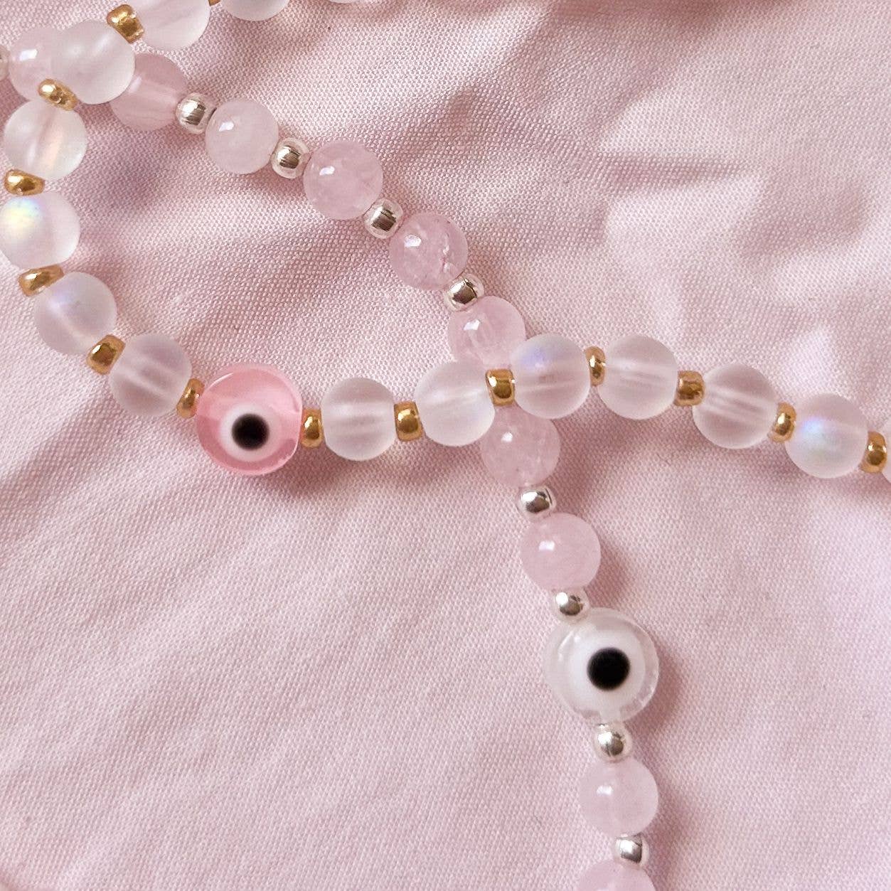 Nevele Official - Wholesale Beaded Bracelet - Rose Quartz Evil Eye Bracelet1