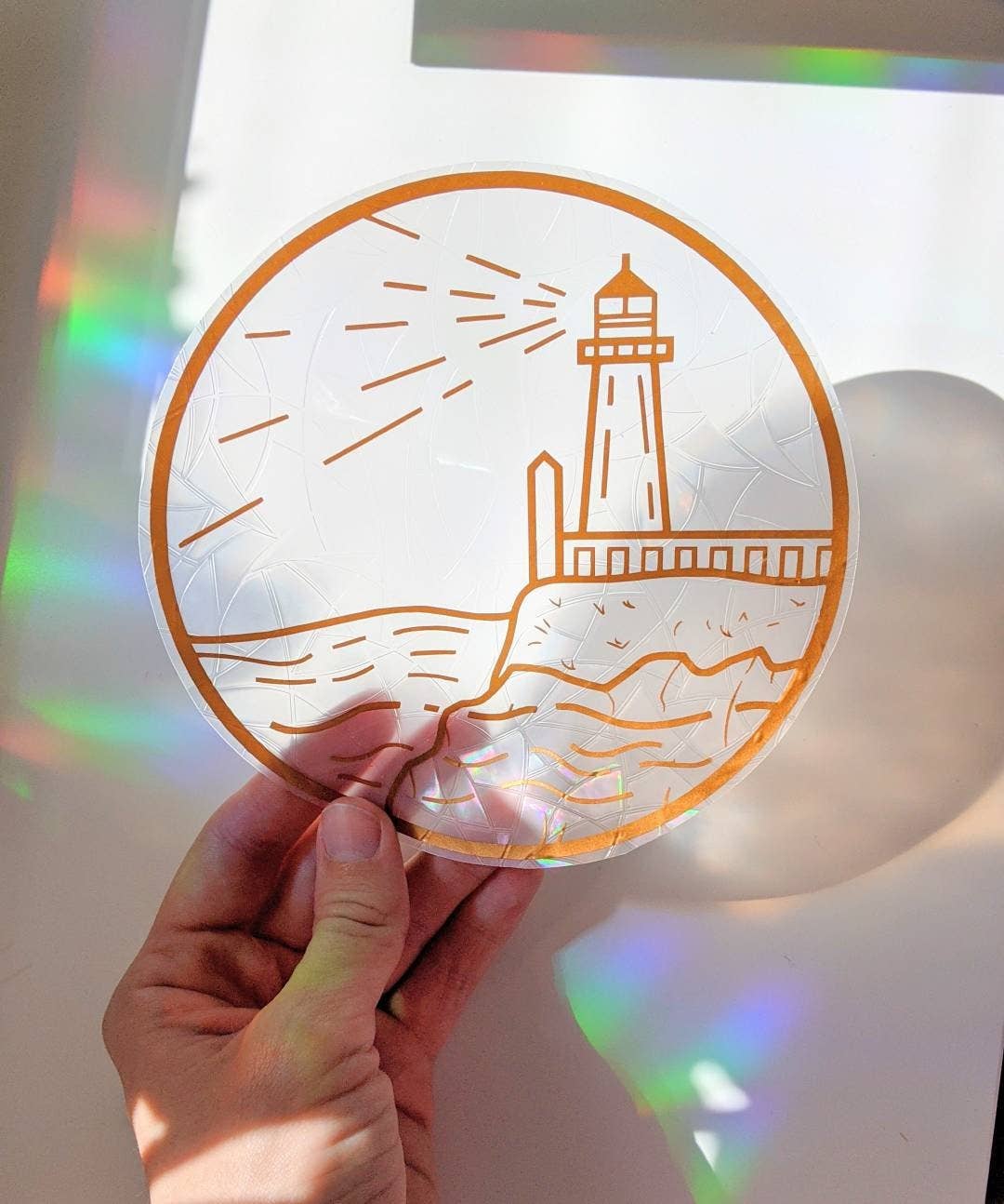 Prismatic Kitty - Wholesale Suncatcher - Lighthouse Suncatcher Sticker | Rainbow Making Decal | Gift for nature lovers | East Coast Scenery | Maritime Decor | Ocean lovers gift