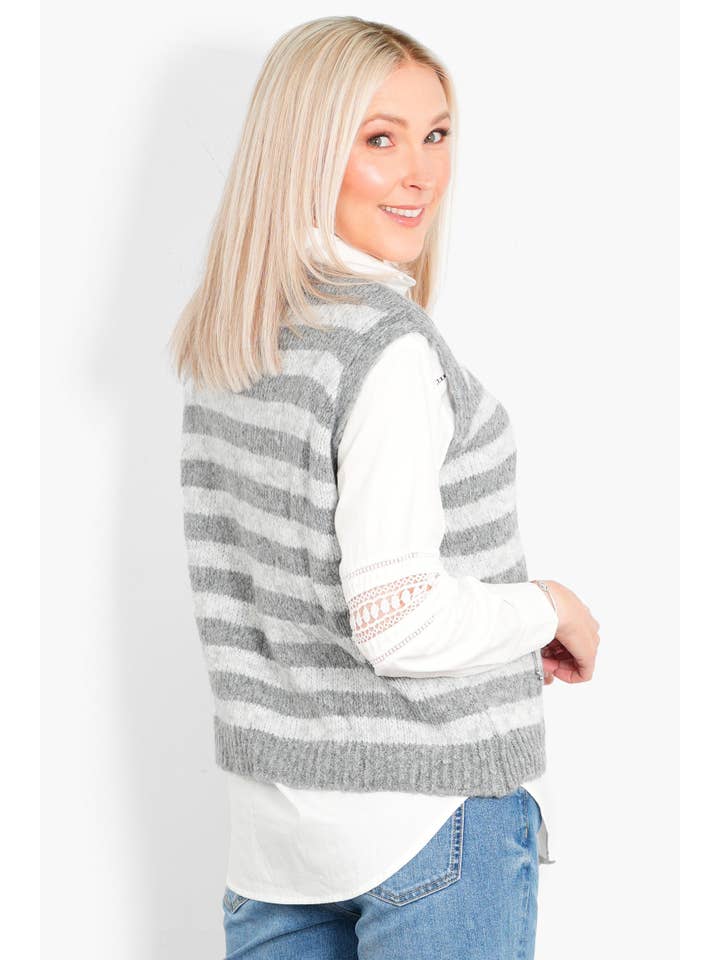 Sarta – wholesale Tank top – Women′s – Betsy Wool Blend Tank Top - Light Grey/Dark Grey, Striped2