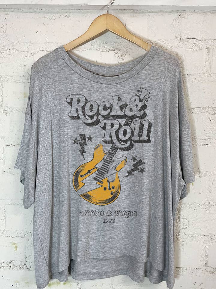 ROCK & ROLL GUITAR WILD&FREE WOMEN'S BATWING GRAPHIC TSHIR for wholesale by Rustee Clothing