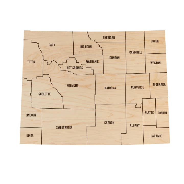 Wyoming County Map Wall Hanging - Crafted from Cherry or Maple Wood for wholesale by LazerEdge