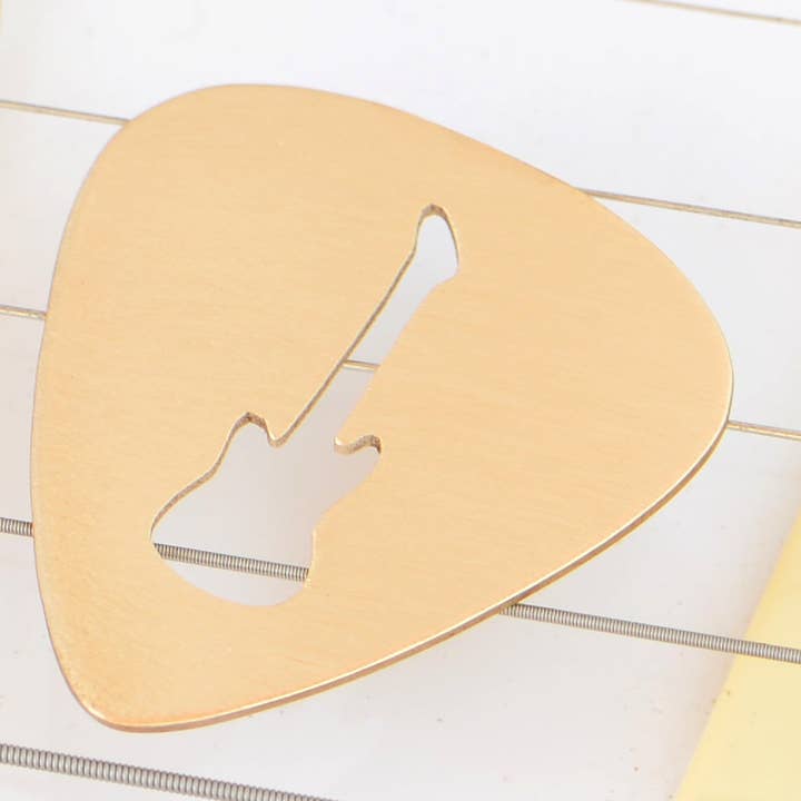 NiciArt LLC - Wholesale Music Accessory - Guitar Pick rocking out a Guitar Cut Out in Bronze0