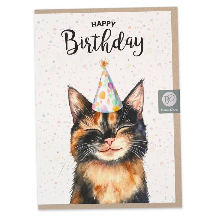 Tortoiseshell Cat Birthday Card for wholesale by Postcard Prints