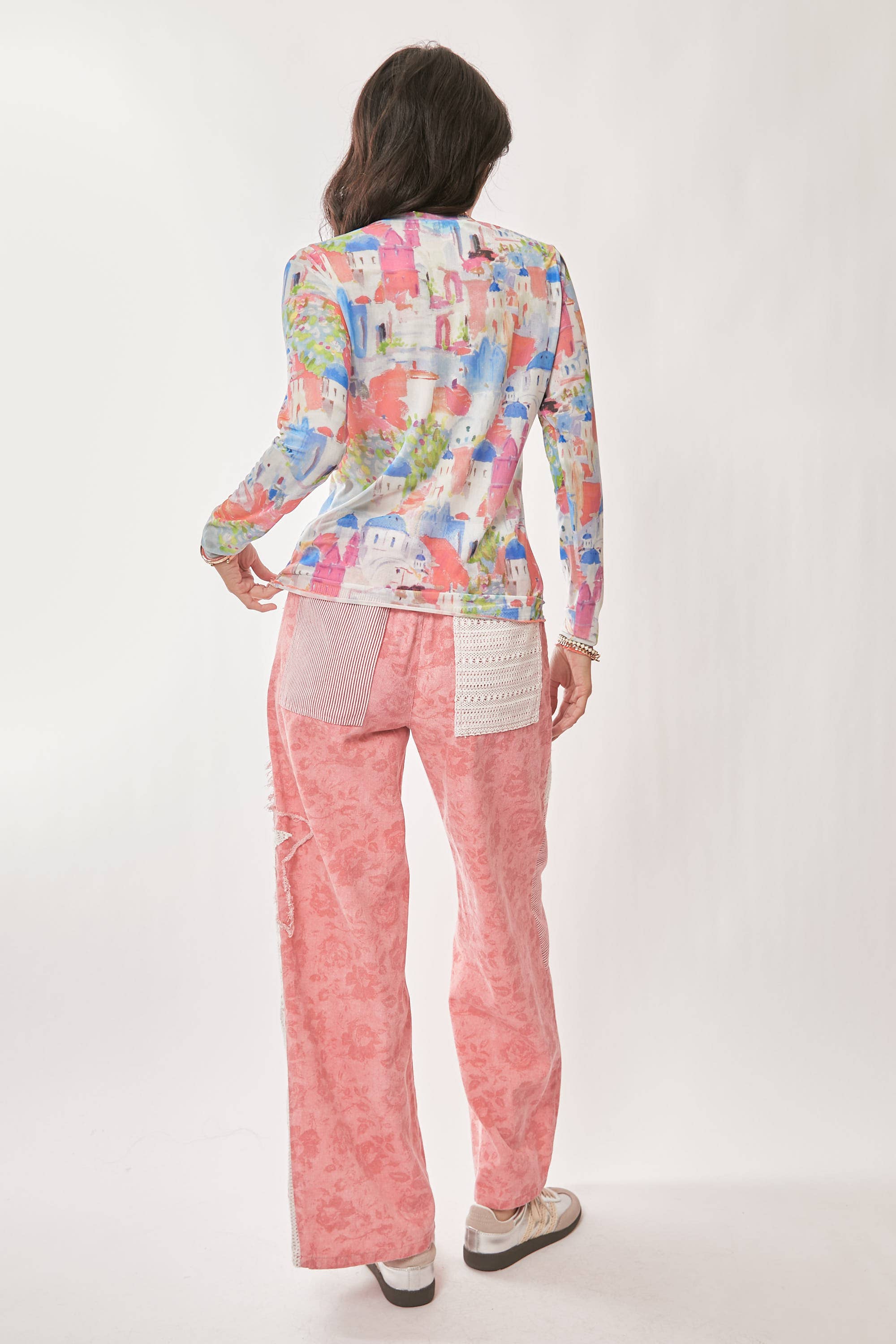 Davi & Dani – wholesale Knit top – Women's – MULTI PRINTED MESH ROUND NECK LONG SLEEVE TOP9