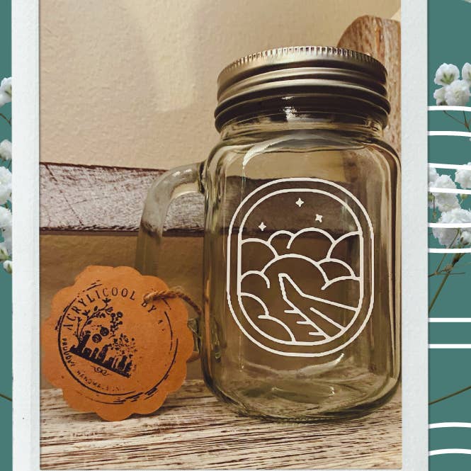 Einmachglas mit Griff und Deckel, Motiv: Flugzeugfenster, Wolkenmotiv, 16 oz für den Großhandel von Acrylicool by Annie