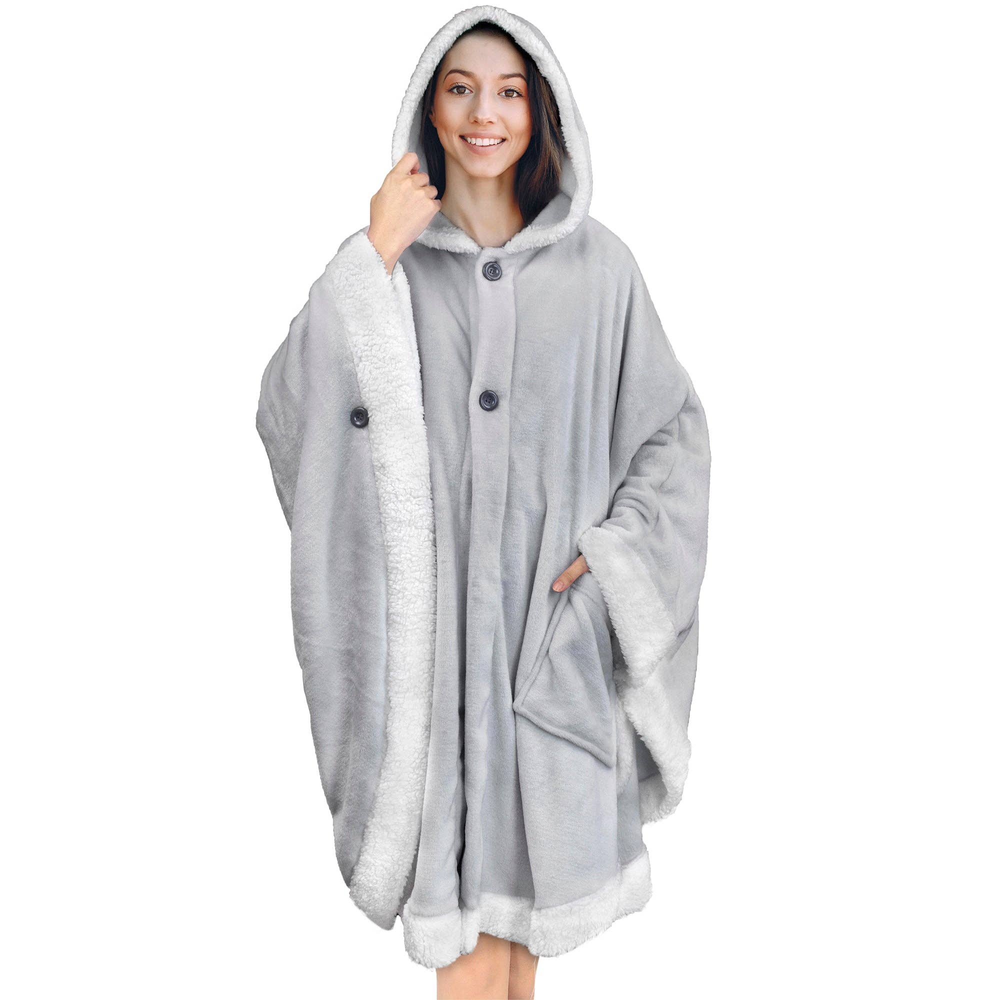 Pavilia – wholesale Poncho – Women's – Angel Wrap Hoodie Sherpa Poncho Blanket84