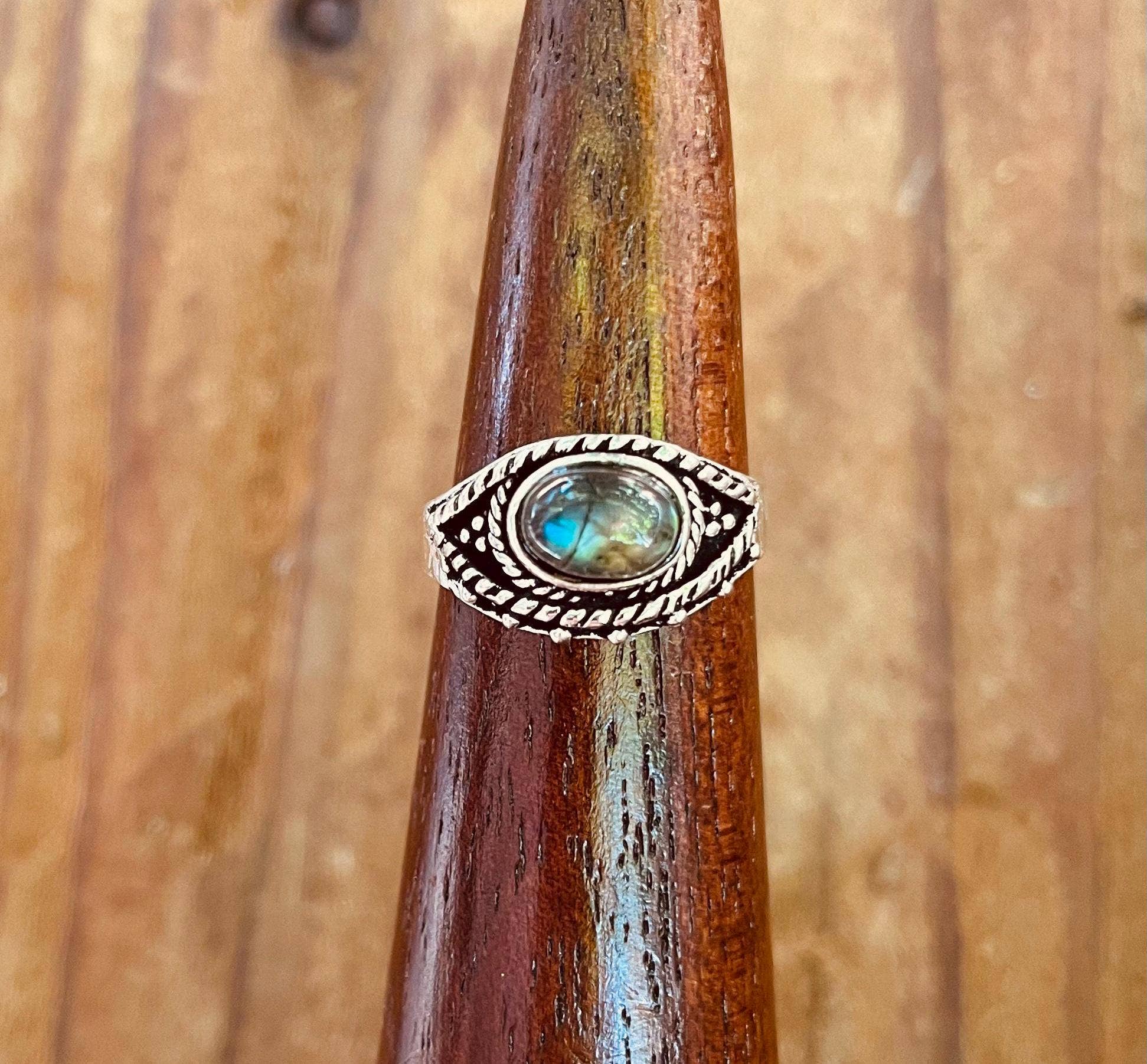 Kaali Boutique - Wholesale Multi-Stone Ring - Evil Eye Ring Labradorite Silver / Protection / Boho /  Bohemian / Psy / Rustic / Tribal / Gypsy / Festival / Healing / Festival5