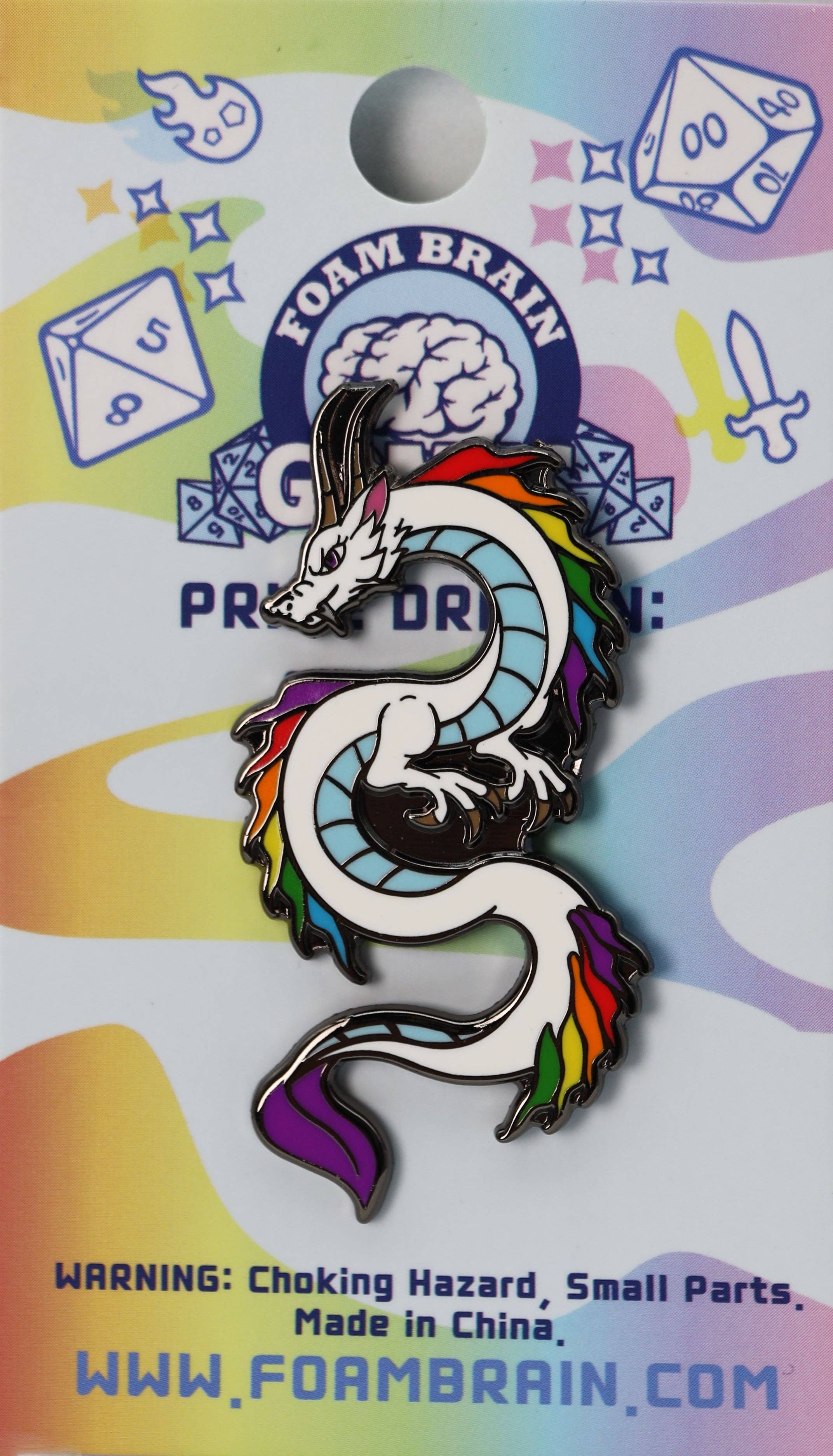 Foam Brain Games - Wholesale Lapel Pin/Button - Pride Dragon: Rainbow1
