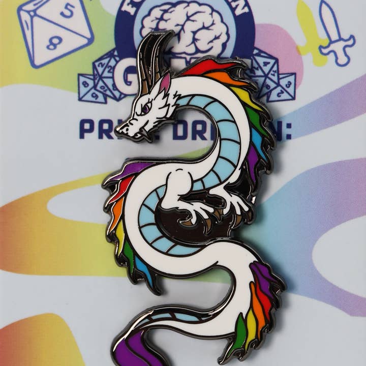 Foam Brain Games - Wholesale Lapel Pin/Button - Pride Dragon: Rainbow1