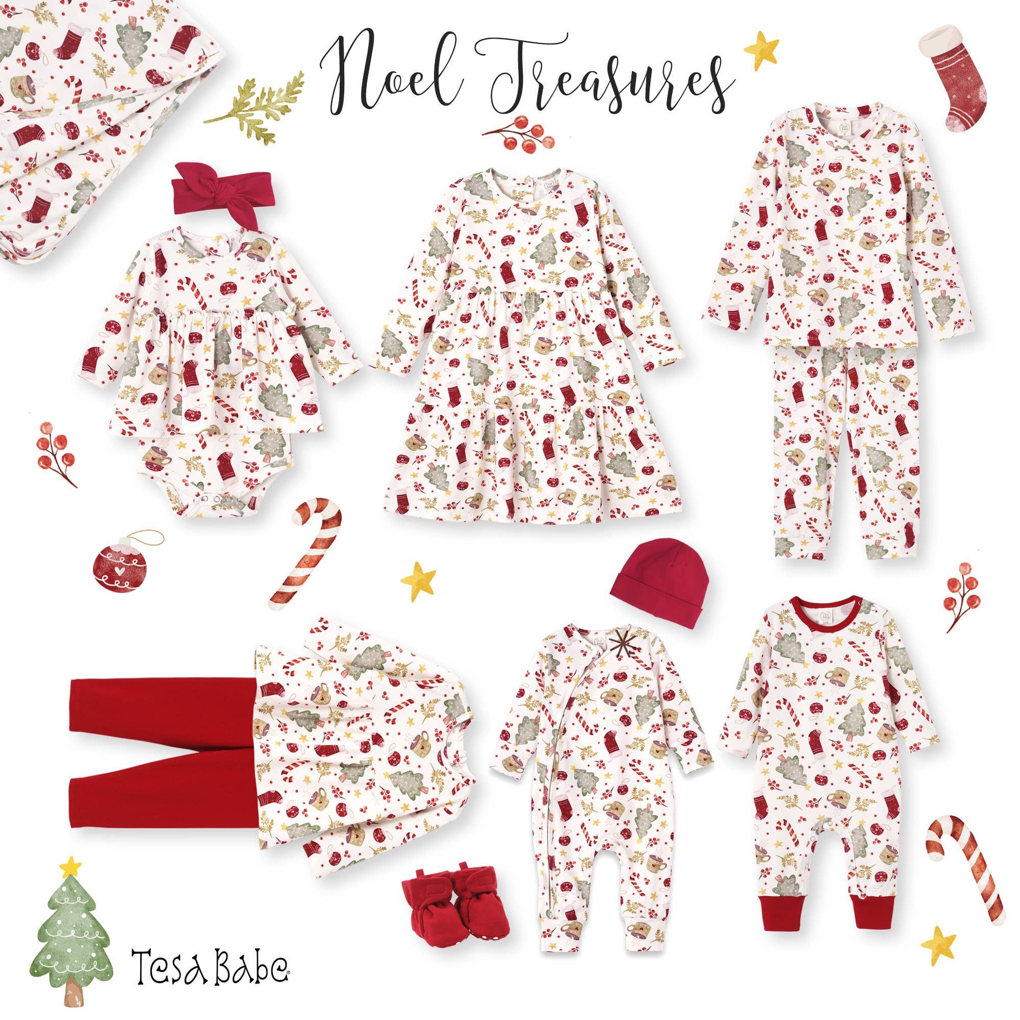 Tesa Babe - Wholesale Top & Leggings Set - Kids - Girls' Christmas Tunic Set – Bamboo Holiday Outfit Set1
