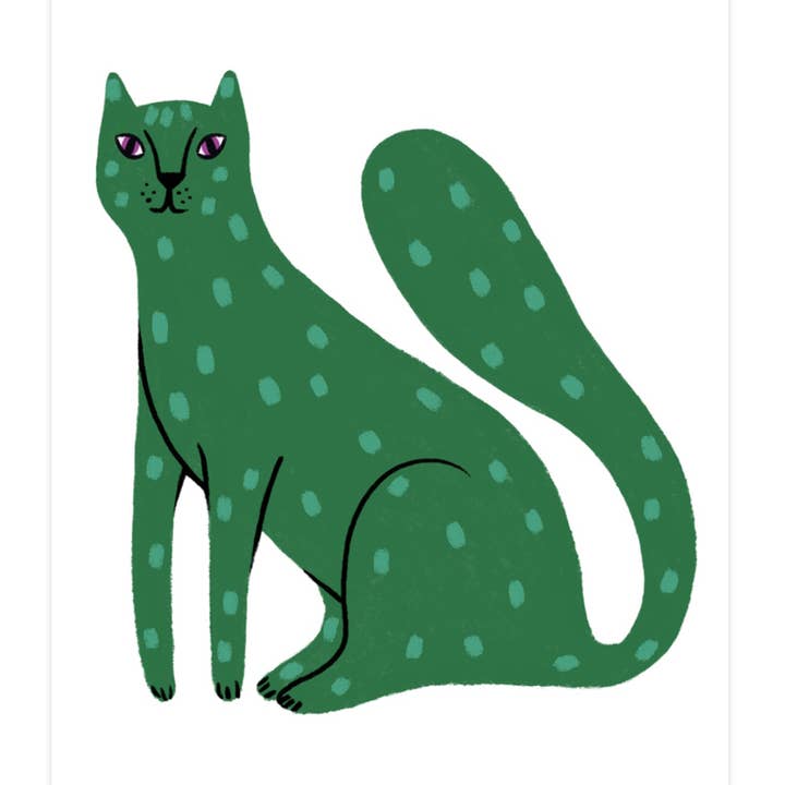 Allison Poplett - Wholesale Art Print - Green Cat Art Print0