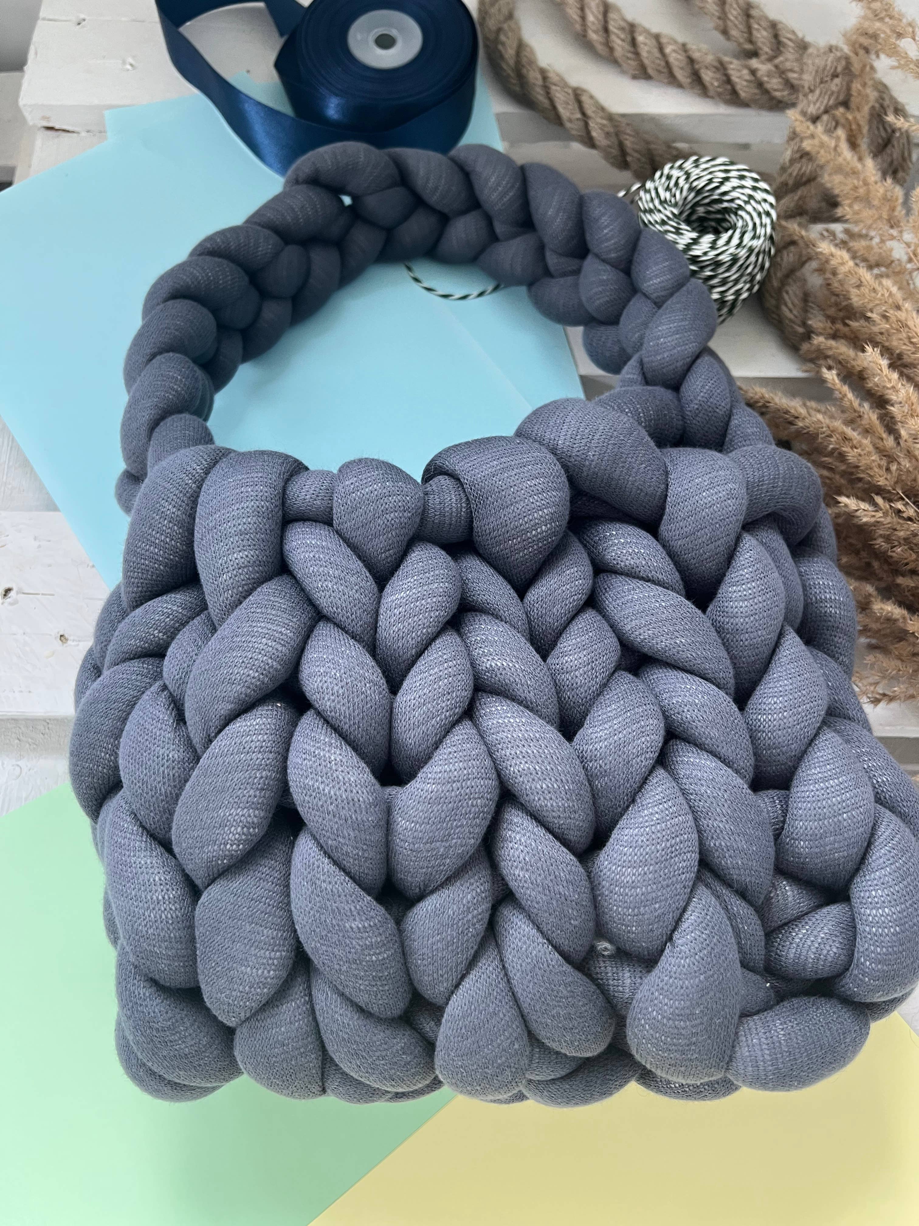 woolexperts – Großhandel Tragetasche – Damen – Handtasche aus grob gestrickter Baumwolle – Tragetasche für Schule und Strand4