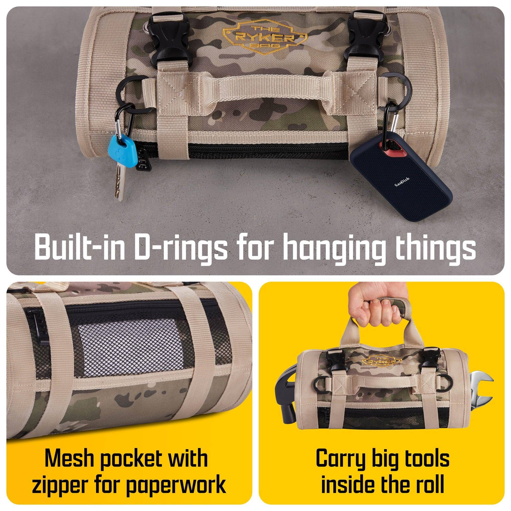 The Ryker Bag – wholesale Tool set – CAMO Tool Roll Organizer with 2 Detachable Pouches6