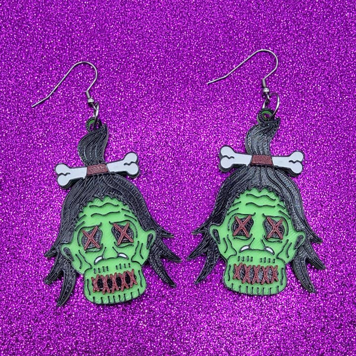 Shrunken Head Tiki Earrings 3D Printed for wholesale by Printy Vibes