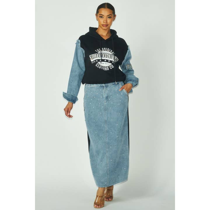 DENIM GLAM HOODIE MAXI SET for wholesale by Esmeray Clothing