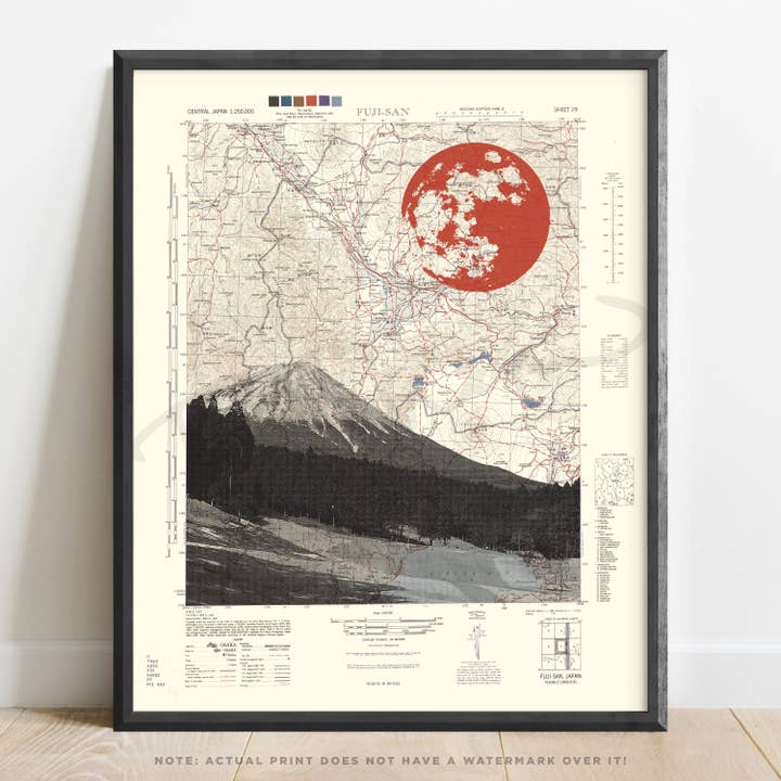 Japão | Impressão Artística do Monte Fuji em Mapa Topográfico por atacado de T. Shaw Designs