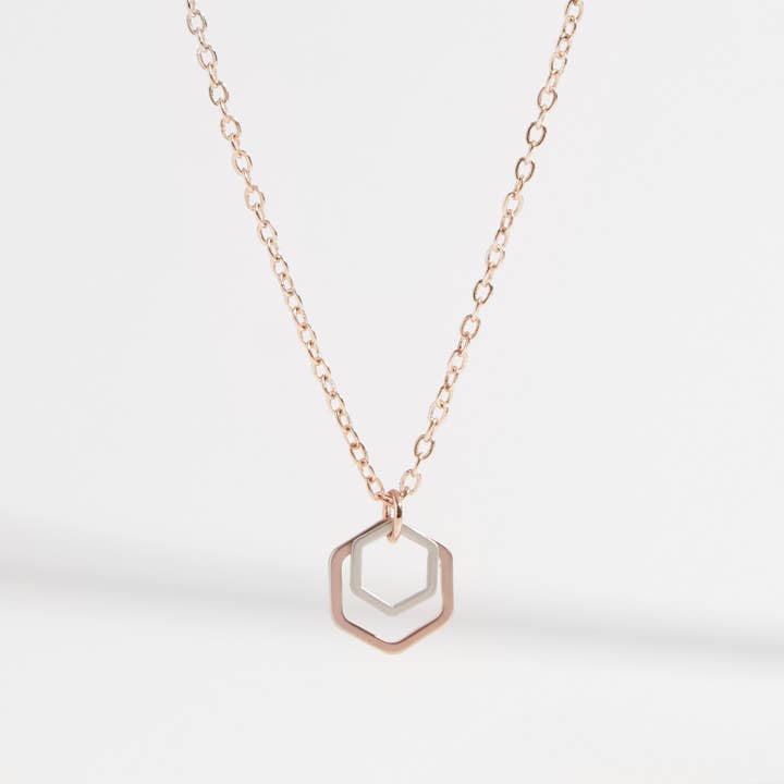 "Le Contour" Mini Hexagon Rose Gold and Silver Mixed Metal N for wholesale by Oh, So Fitting!