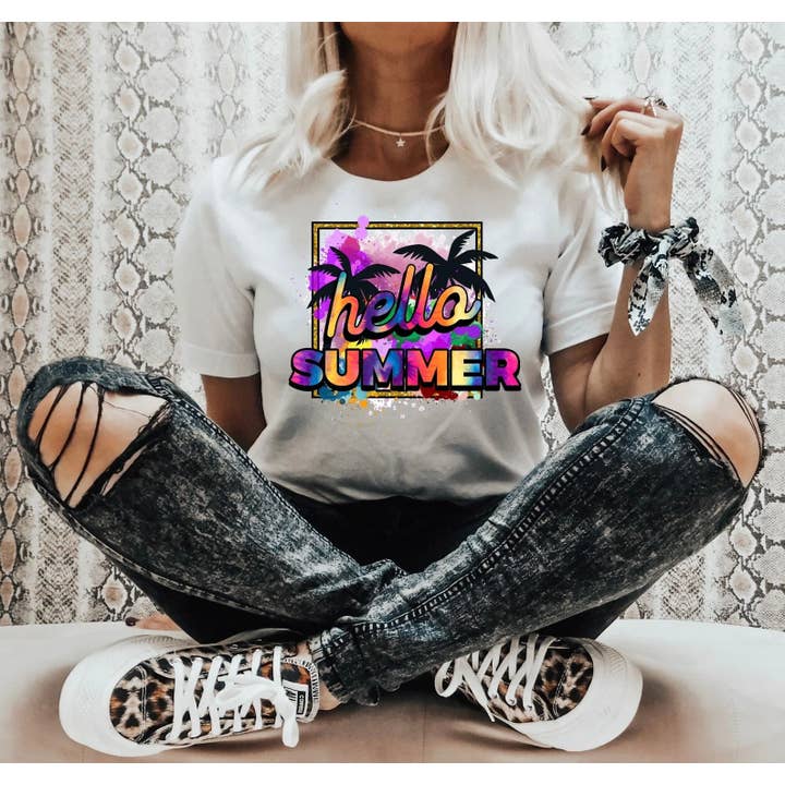 The Shirt Company - Wholesale T-Shirt (Graphic) - Women's - Palm Tree Hello Summer Shirt - Summer Shirt