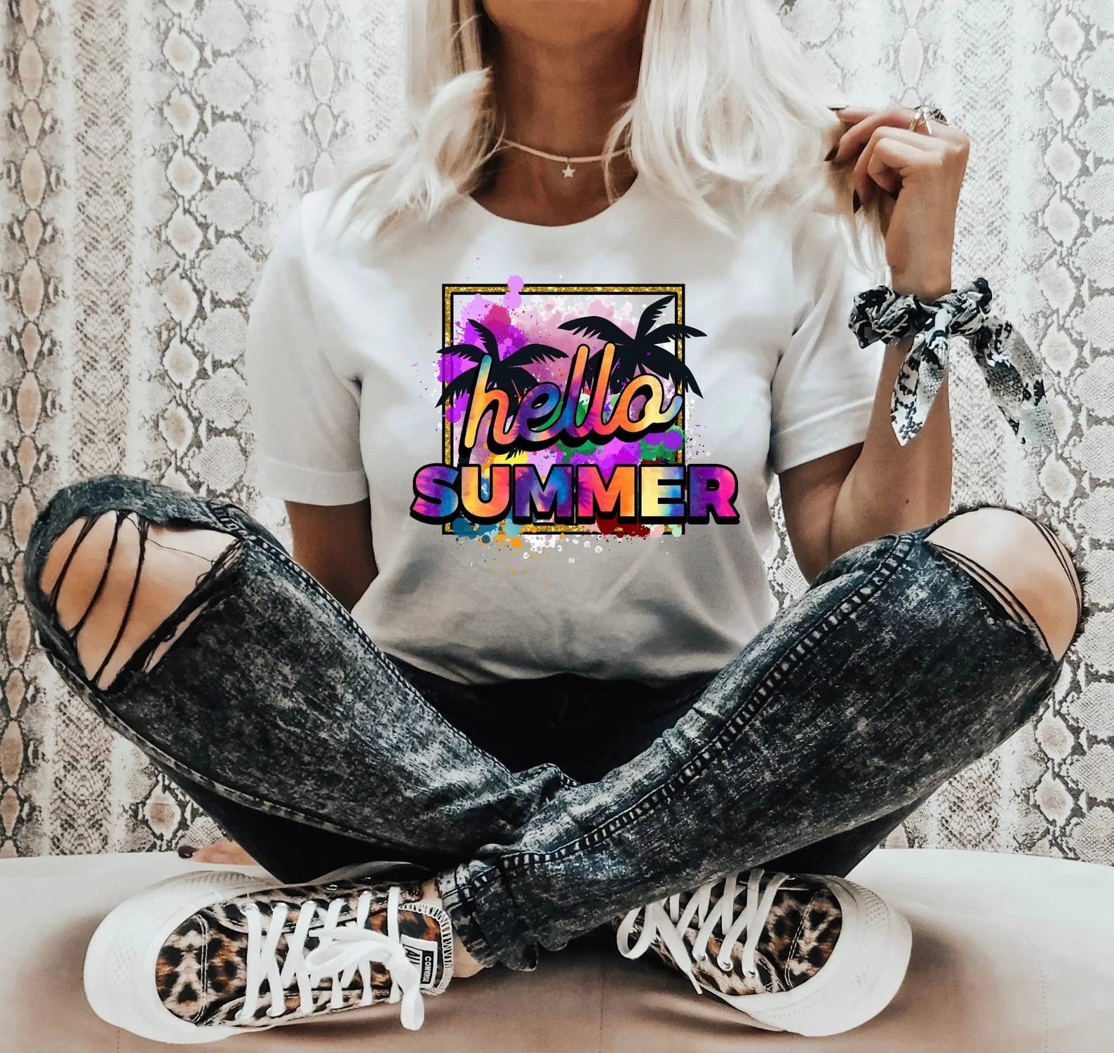 The Shirt Company - Vente T-shirt à imprimés – femme - Chemise d'été Palm Tree Hello - Chemise d'été