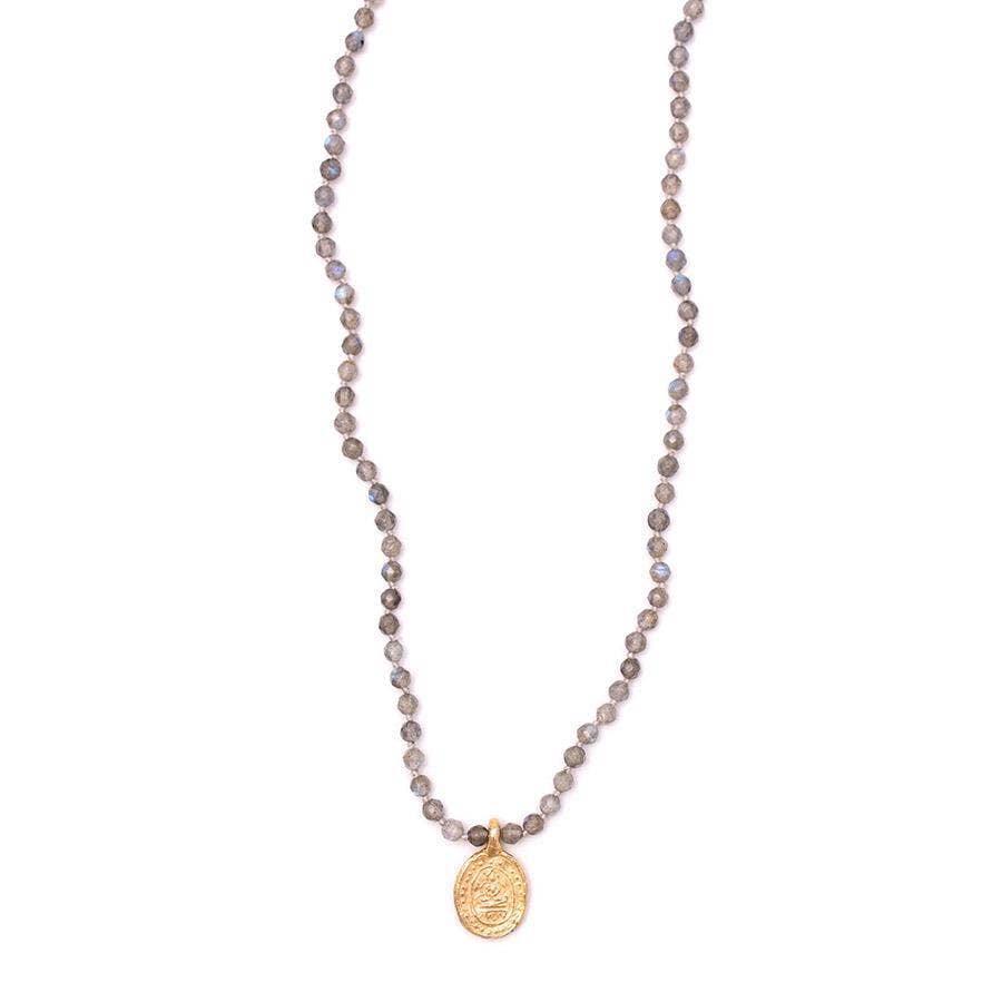 gold & gray - Wholesale Pendant/Charm Necklace - Labradorite and Vermeil Buddha Charm Necklace0