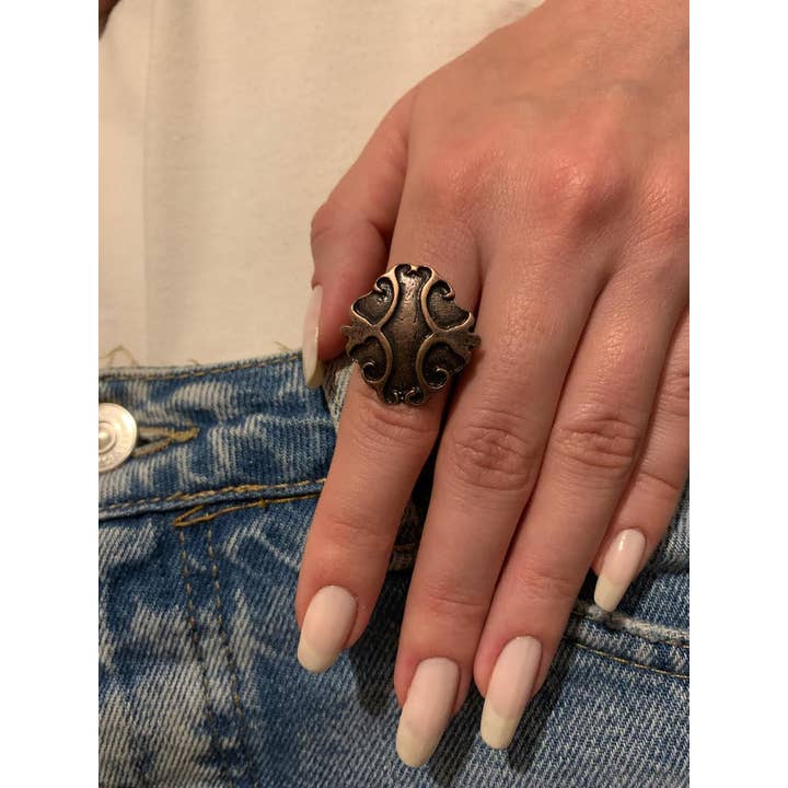 Bysantinsk kopparpläterad krest ring för wholesale av Volare