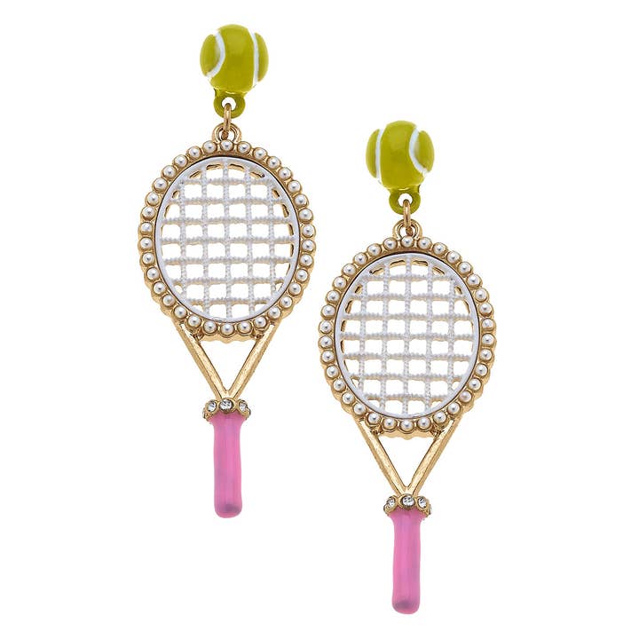 Teddy Enamel Tennis Racket Earrings in Light Pink for wholesale by Canvas Style