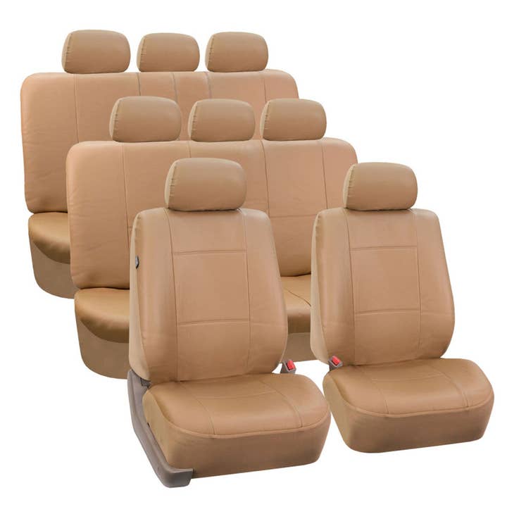 Coprisedili in pelle PU di alta qualità a 3 file e 8 posti, marrone chiaro per la vendita all'ingrosso da parte di FH GROUP