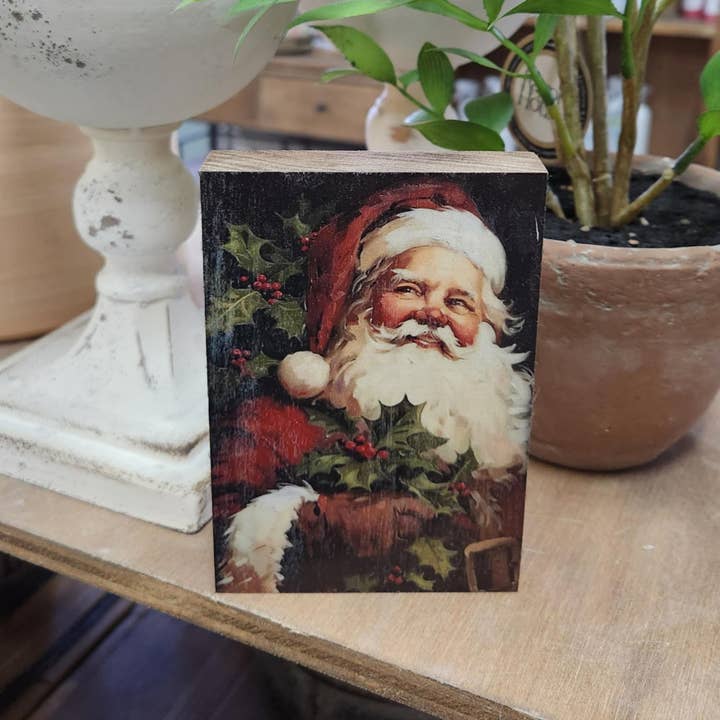 Redeemed Decor - Wholesale Christmas Wall Art - 3.5x5" Printed Block Vintage Santa