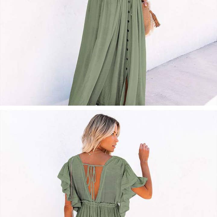 Fashion Combination - Wholesale Dress - Women's - Boho Button-Front Flowy Maxi Dress13
