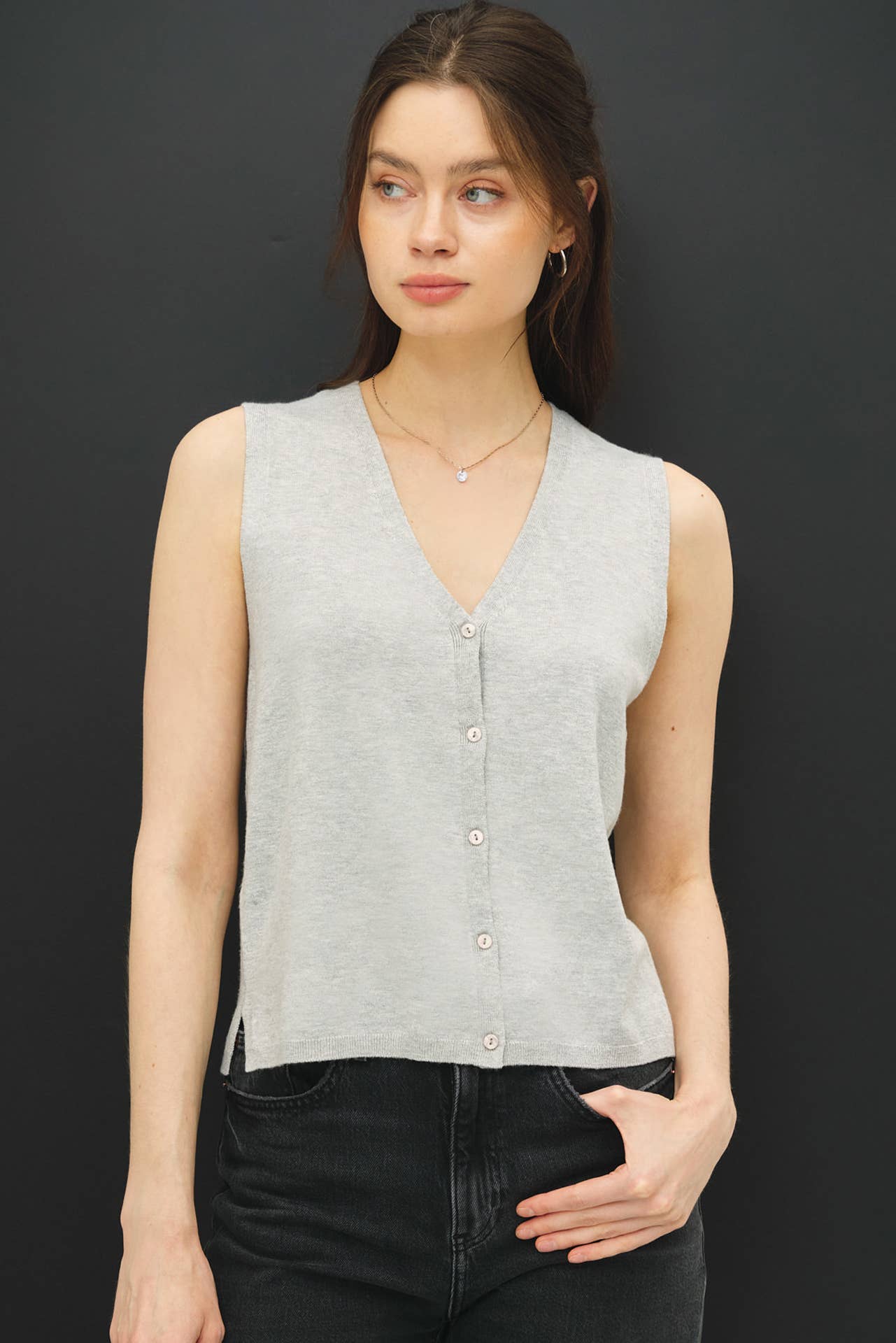 Be Cool - Wholesale Sweater Vest - Women's - BOXY CUT BUTTON UP V-NECK SWEATER VEST 7