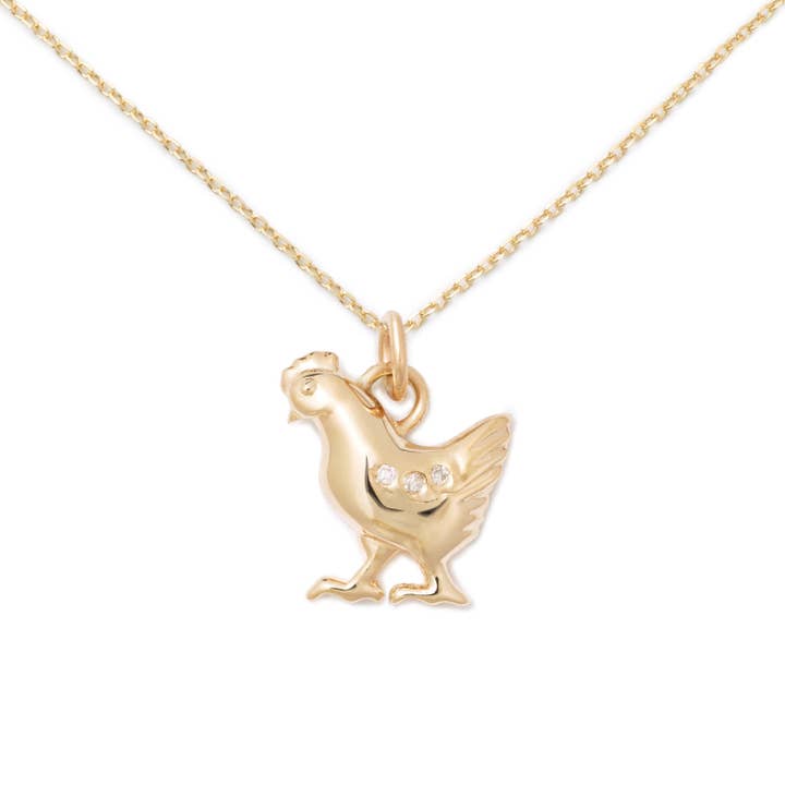 Kip ketting 14K goud+diamant door delicatessen sieraden - elke aankoop helpt honger te bestrijden! (Foodie Gift, Food Jewelry) voor wholesale door Delicacies Jewelry