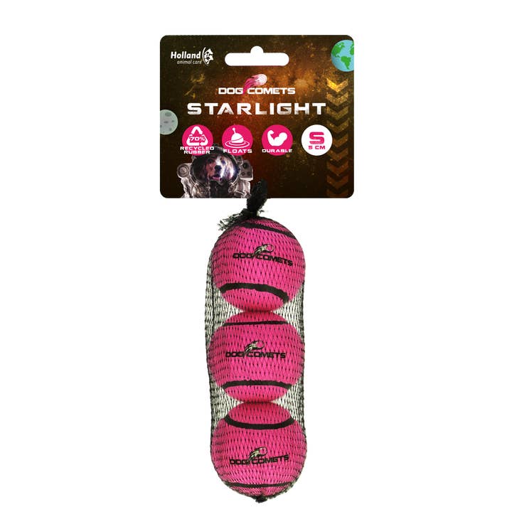 Dog Comets Starlight Tennis Ball S Pink 3pcs for wholesale by Hofman Animal Care