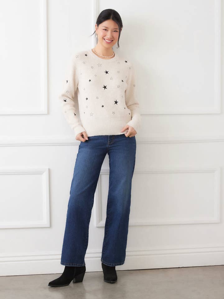 Oatmeal Embroidered Stars Sweater for wholesale on Faire1