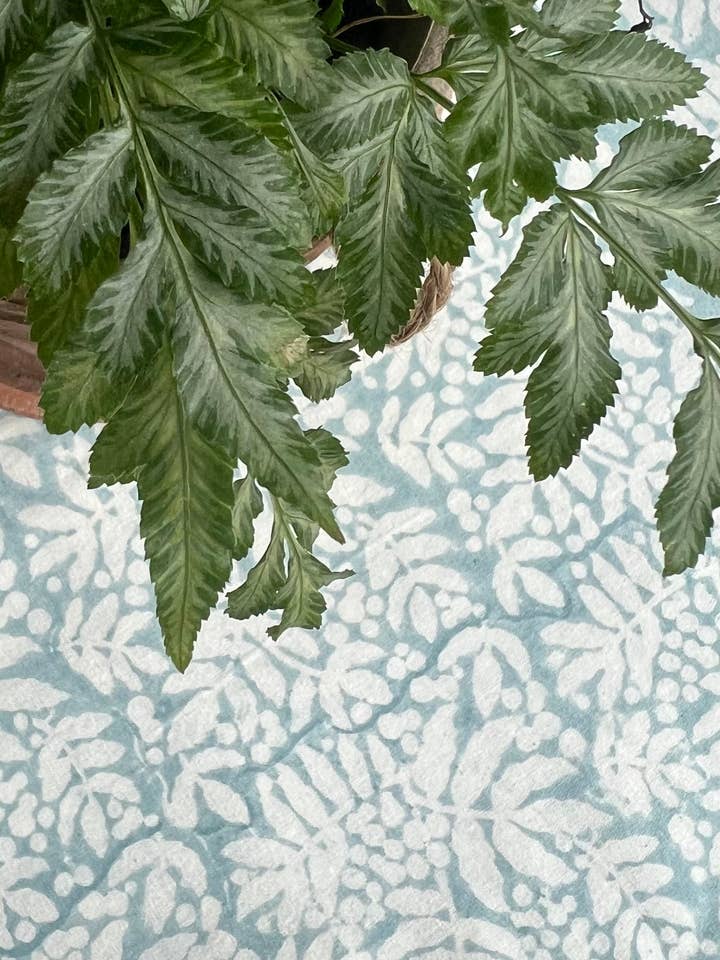 Gathered Garden Tablecloth in Dream Blue for wholesale by Christina Dickson Home