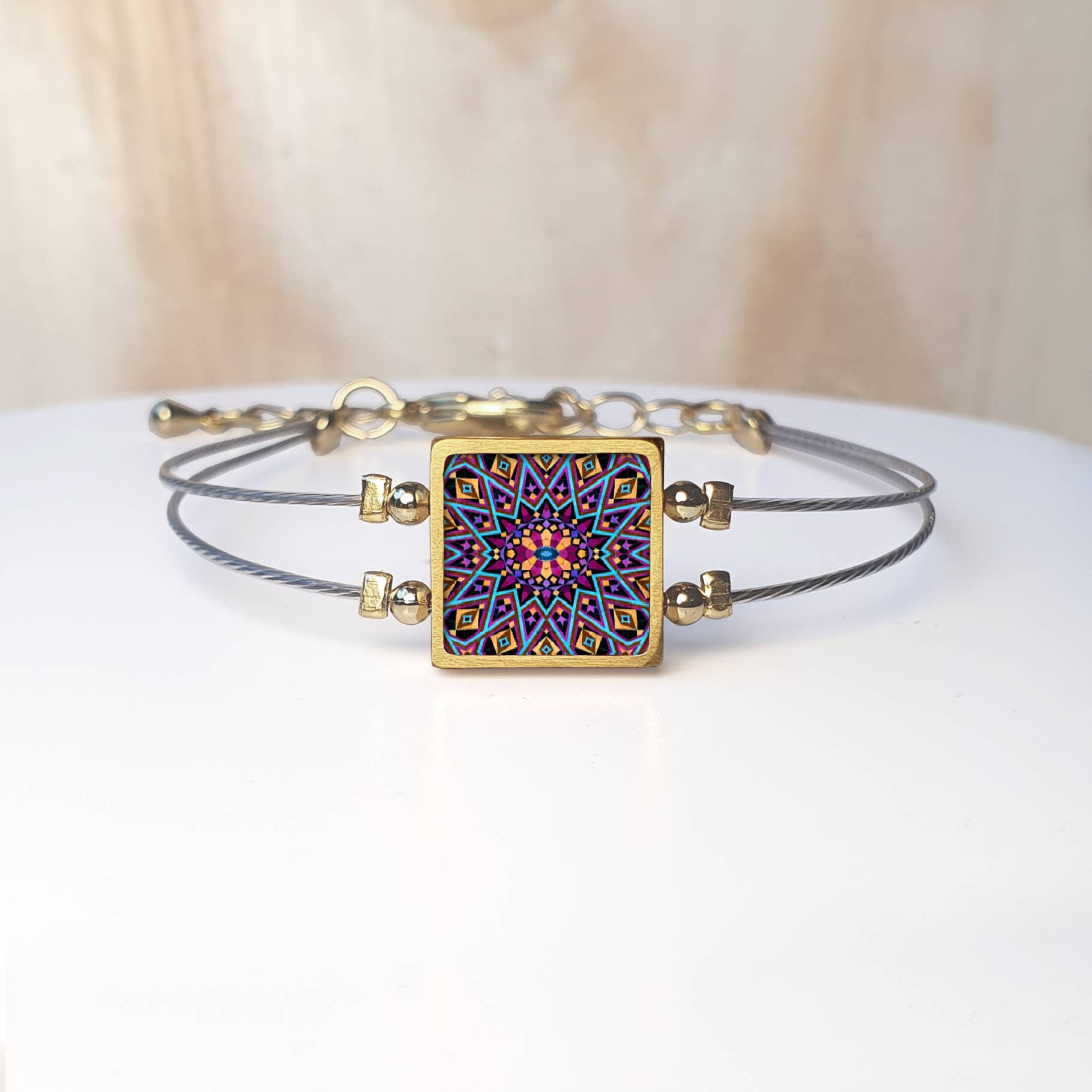 Noa Jewellery - Wholesale Charm/Dangle Bracelet - Framed Square Ceramic Bracelet, Gold Plated Stainless Steel17