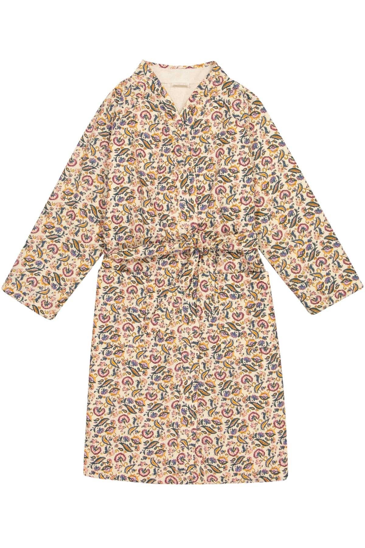 Cr me Feuille Sauvage Leila Adult Bathrobe - flowers - yellow - green for wholesale on Faire6